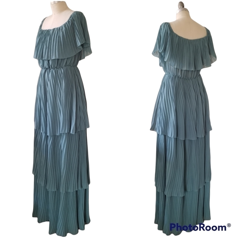 PINKBLUSH Jade Pleated Ruffle Tiered Maxi Dress Maternity Post Friendly. - Picture 3 of 10
